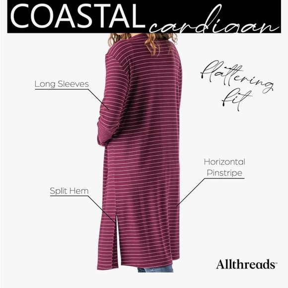 Allthreads Lightweight Stretchy Split Hem Knee Length Rib Knit Coastal Cardigan - Picture 3 of 3